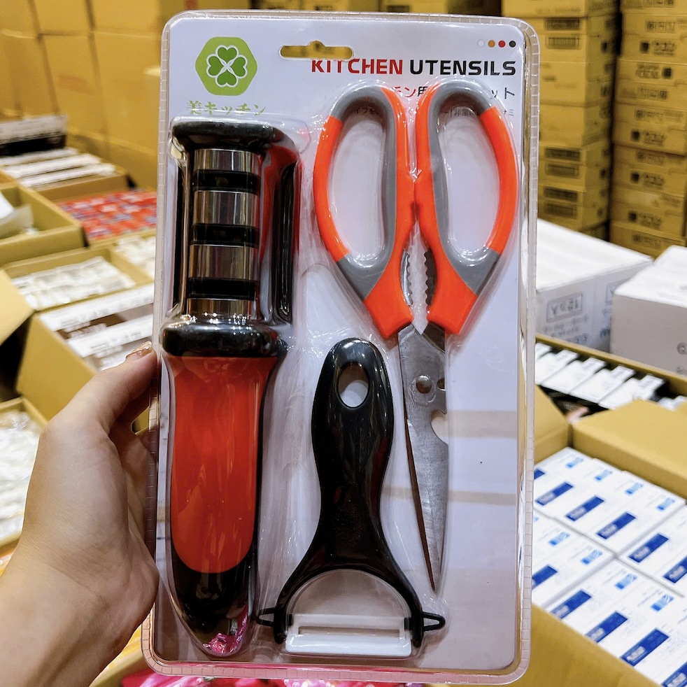 Bộ Dụng Cụ Nhà Bếp 3 Món Mài Dao, Kéo Đa Năng, Cây Nạo KITCHEN UTENSILS Nhật Bản